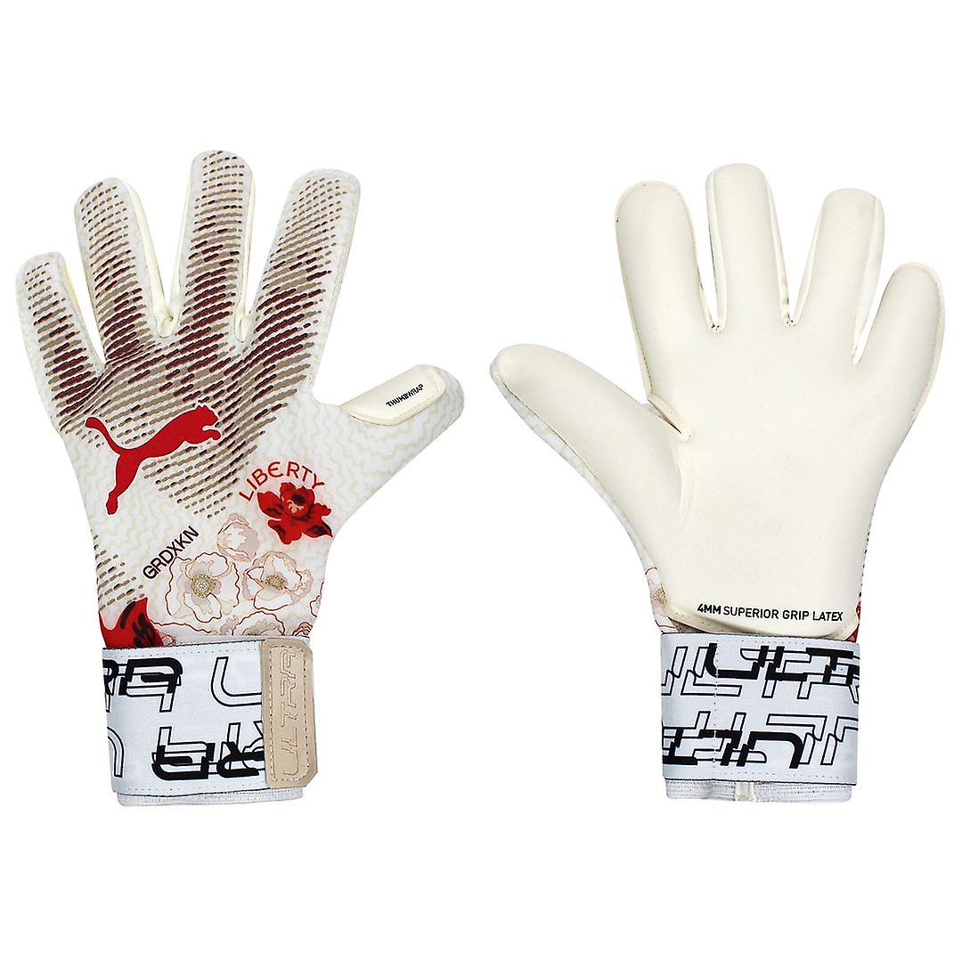 Puma Ultra Grip 1 Hybrid Liberty White/Red Mens Goalkeeper Gloves 041837 01