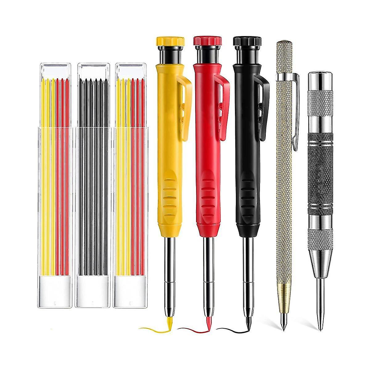 8 Packs Scriber Marking Tools, Carpenter Pencils Set With Automatic Center Punch, Carbide Scribe To