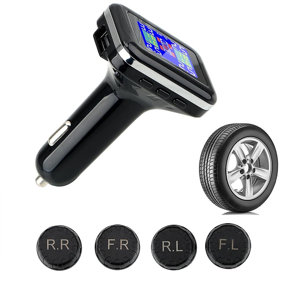 Cigarette Lighter Plug Tpms Car Tire Pressure Alarm Monitor System 4 External Sensors Lcd Screen Display