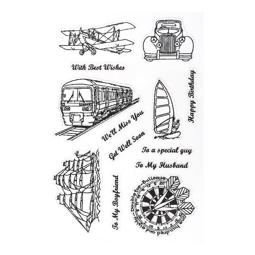 1 Piece Clear Silicone Stamps Letters with Cartoon Pattern Transportation