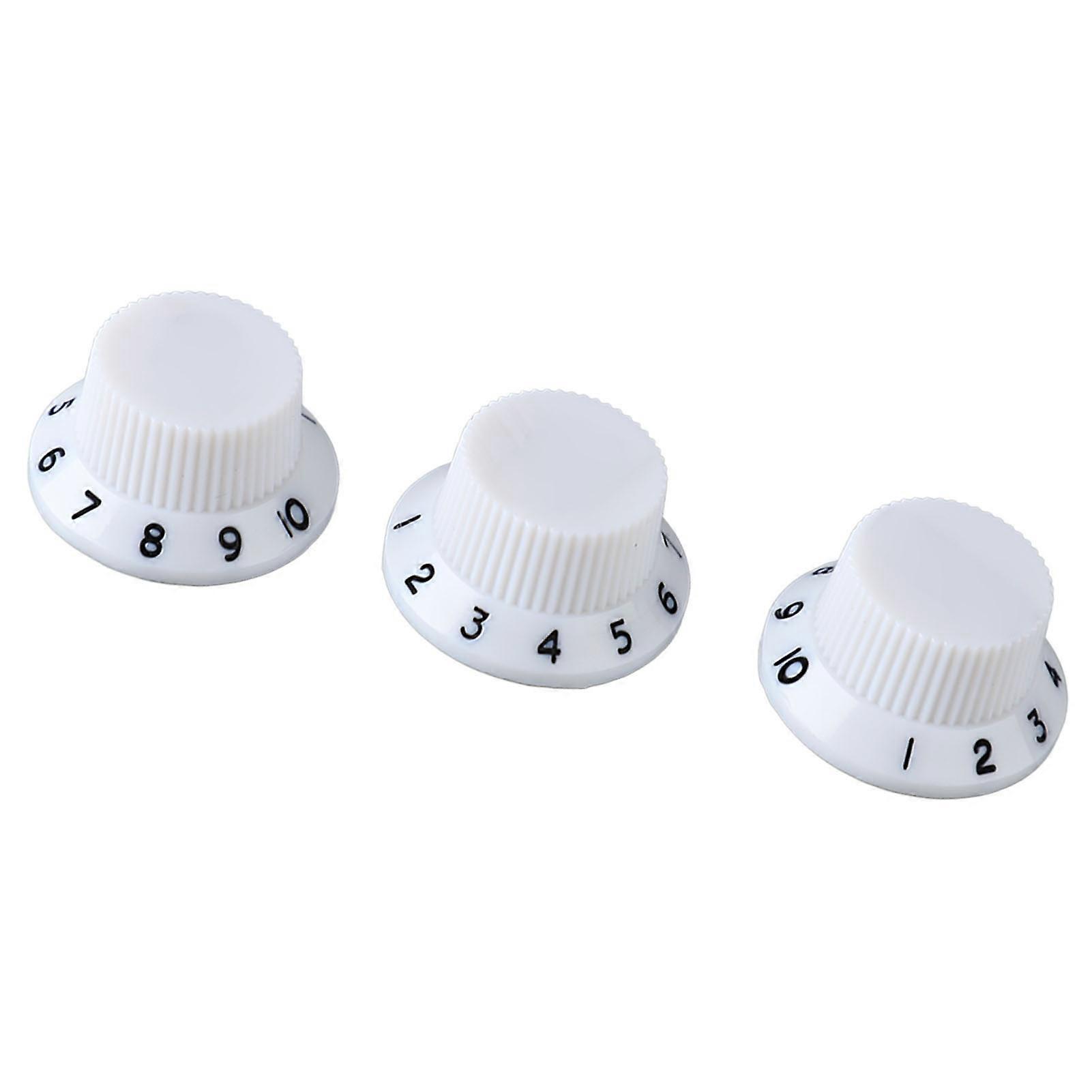 3PCS White Plastic Rotary Tone Volume Knobs with Black Lettering