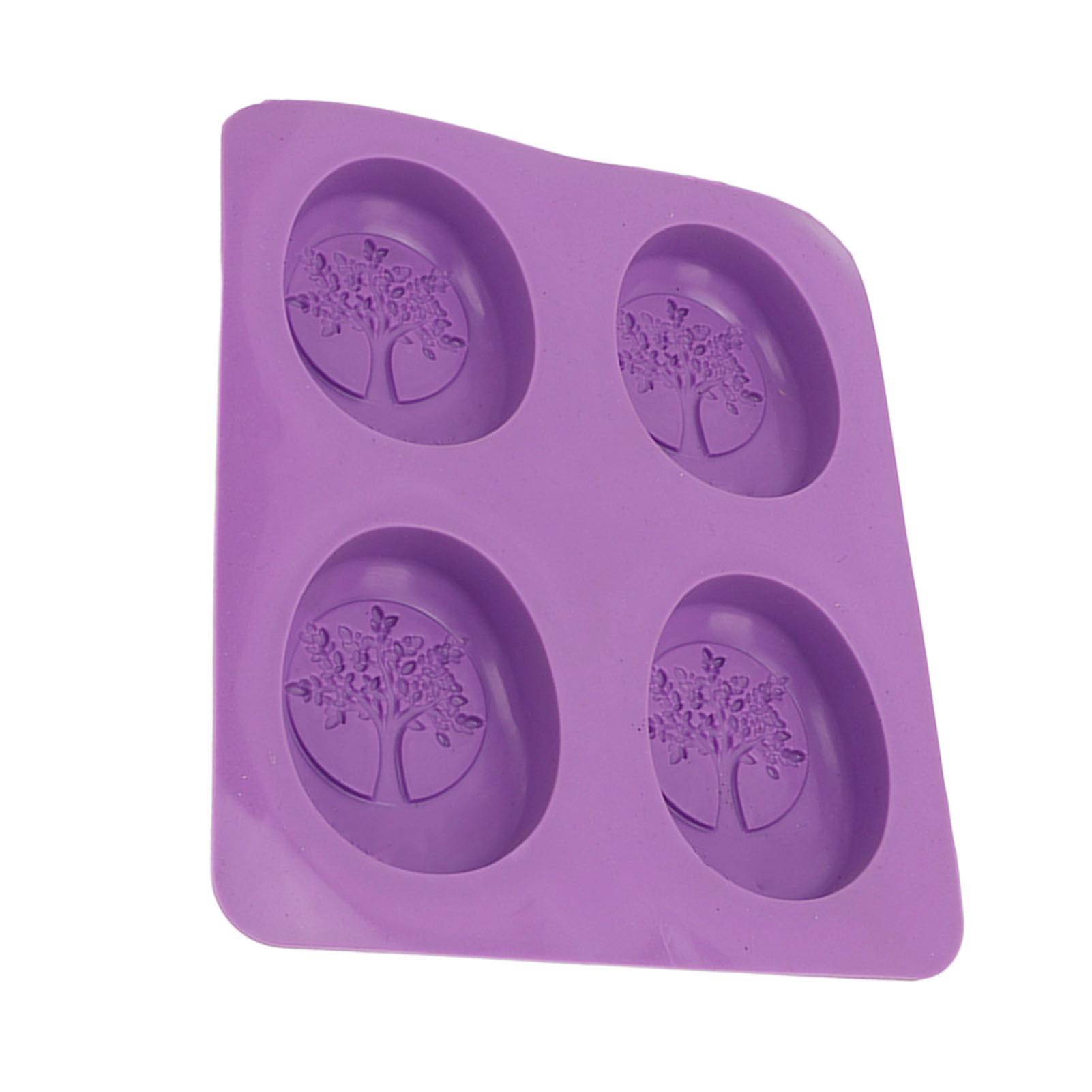 Soap Mold Silicone Material Purple 4 Patterns Flexible Soft Easy Demolding DIY Interesting Oval Shape Molds