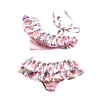 Veeki Toddler Baby Girl Ruffle Swimsuit Bikini Set One Shoulder Beachwear Princess 2 Piece Bathing Suit, 12-18 Months, Pink