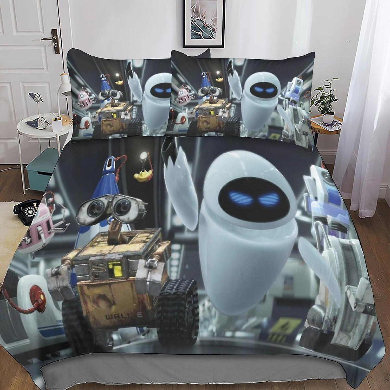 EKENOZ WALL-E غطاء لحاف مجموعة الفراش ، غطاء لحاف روبوت 3D مع أكياس وسائد ، لغطاء لحاف ناعم من الألياف الدقيقة مع إغلاق بسحاب 3 قطع مجموعة مزدوجة