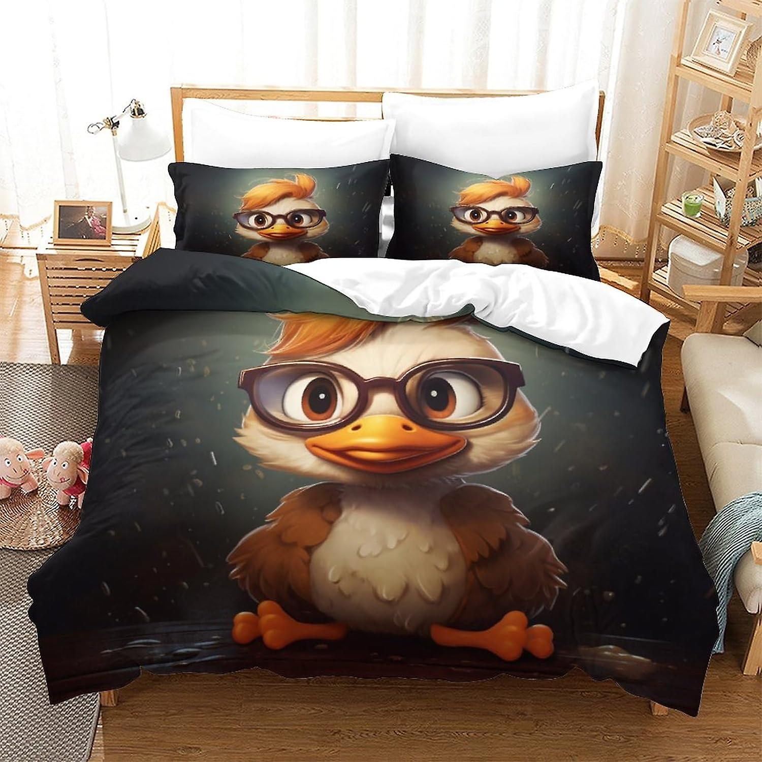 HOUKIG 3D Little Yellow Duck Effect Children And Adults Printed Comforter Set with Pillowcases Comforter Bedding Set (3d Cute)