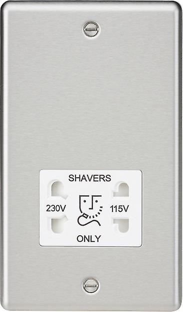 Knightsbridge 115-230V Dual Voltage Shaver Socket with White Insert - Rounded Edge Brushed Chrome - CL89BCW
