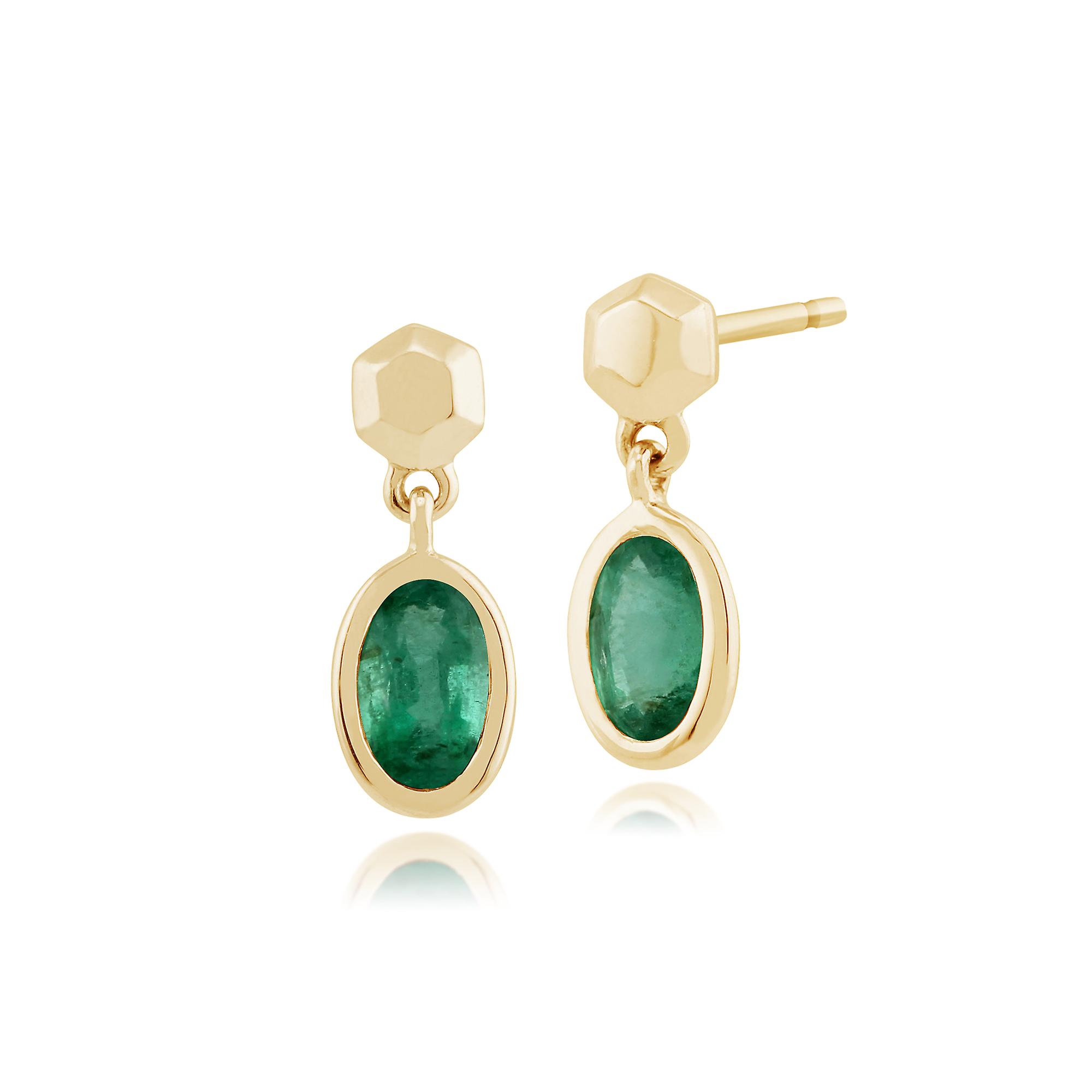 Classic Oval Emerald Bezel Set Drop Earrings in 9ct Yellow Gold 135E1232019