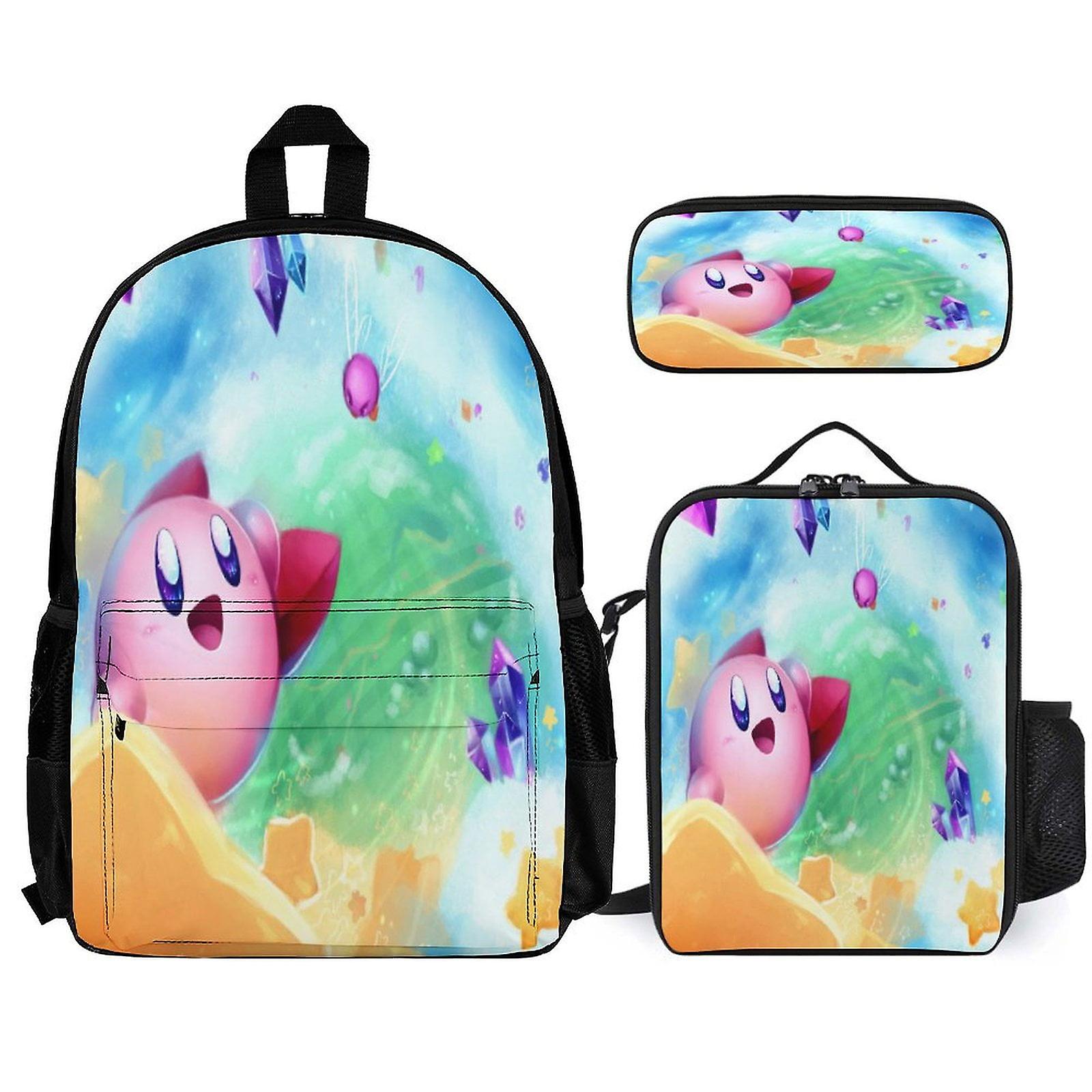 Kirby Backpack 3 Piece Set Laptop Backpack with Pencil Case Lunch Bag Combination