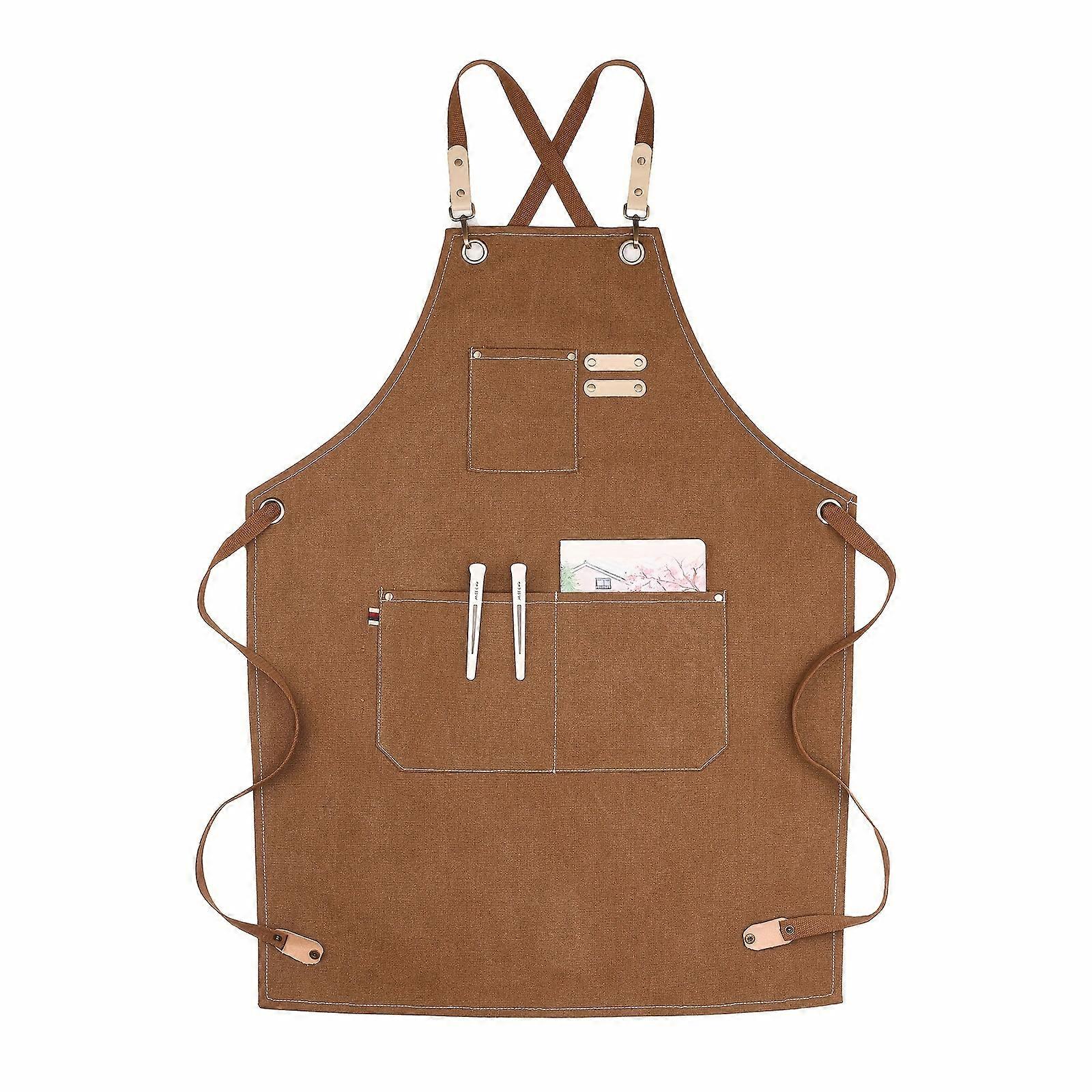 1pc Canvas Apron With Pockets, Suitable For Coffee Shop Restaurant Waiters, Suitable For Chefs, Gardeners, Cooks, Bakers, Florists, And Painters