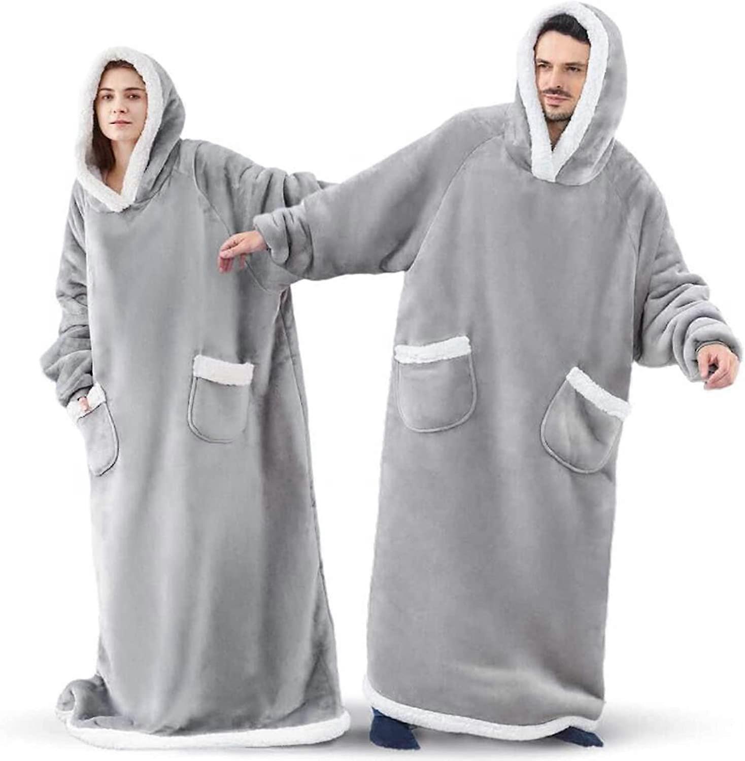 Süper Yumuşak Sıcak Polar Sweatshirt, Sherpa Astar Giyilebilir Polar Kapüşonlu Büyük Boy Battaniye Kapüşonlu Erkekler İçin Kadın Yetişkinler Gençler