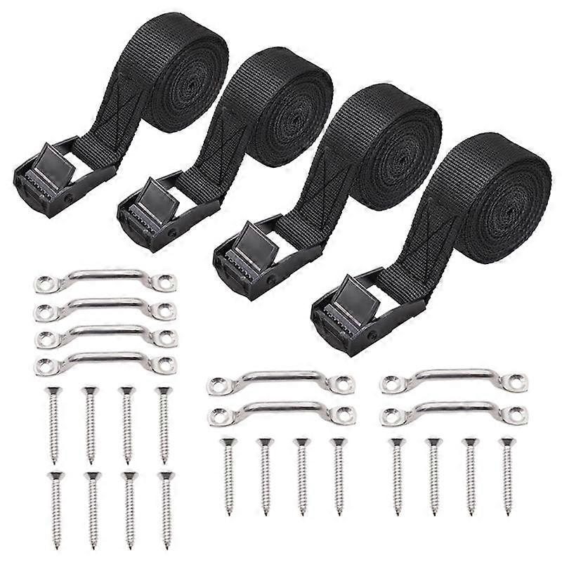 1Inch x 4Ft Battery Tie Down Strap Kit with Stainless Steel Cam Buckle, Bracket and Screws for Boat