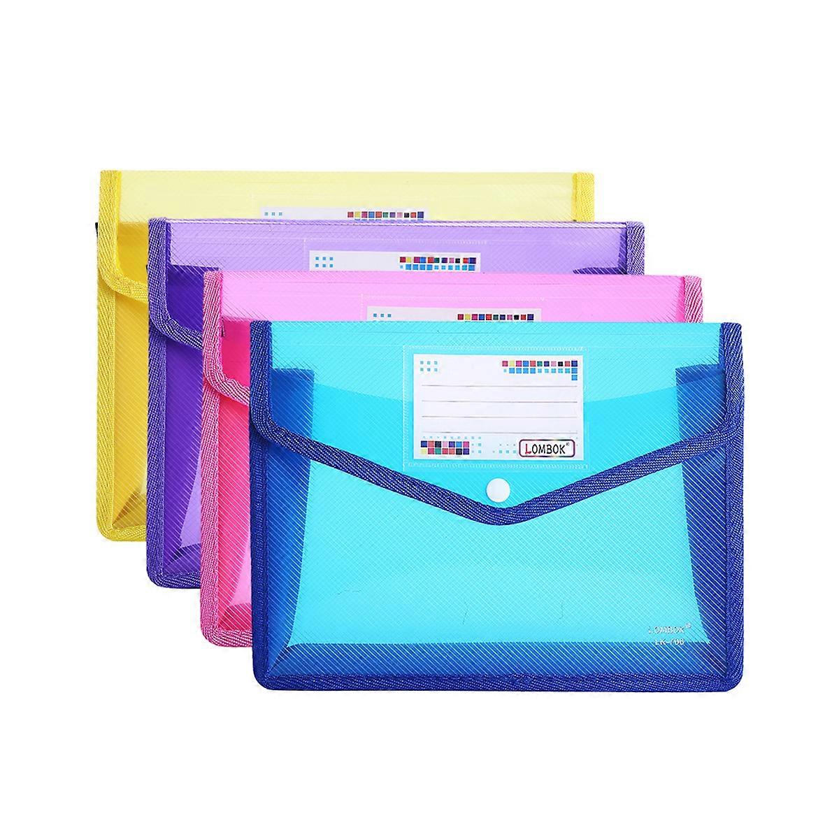 Plastic File Folders, 5 Pack A4 Envelope Expanding File Wallet Document Folder with Snap Button Closure & Label Pocket