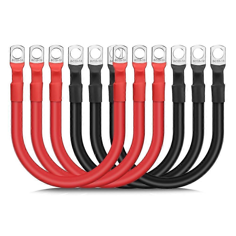 6PCS 4 AWG Battery Cables,30CM Marine Battery Inverter Cables Set, with 3/8In Tinned Copper Lugs,fo