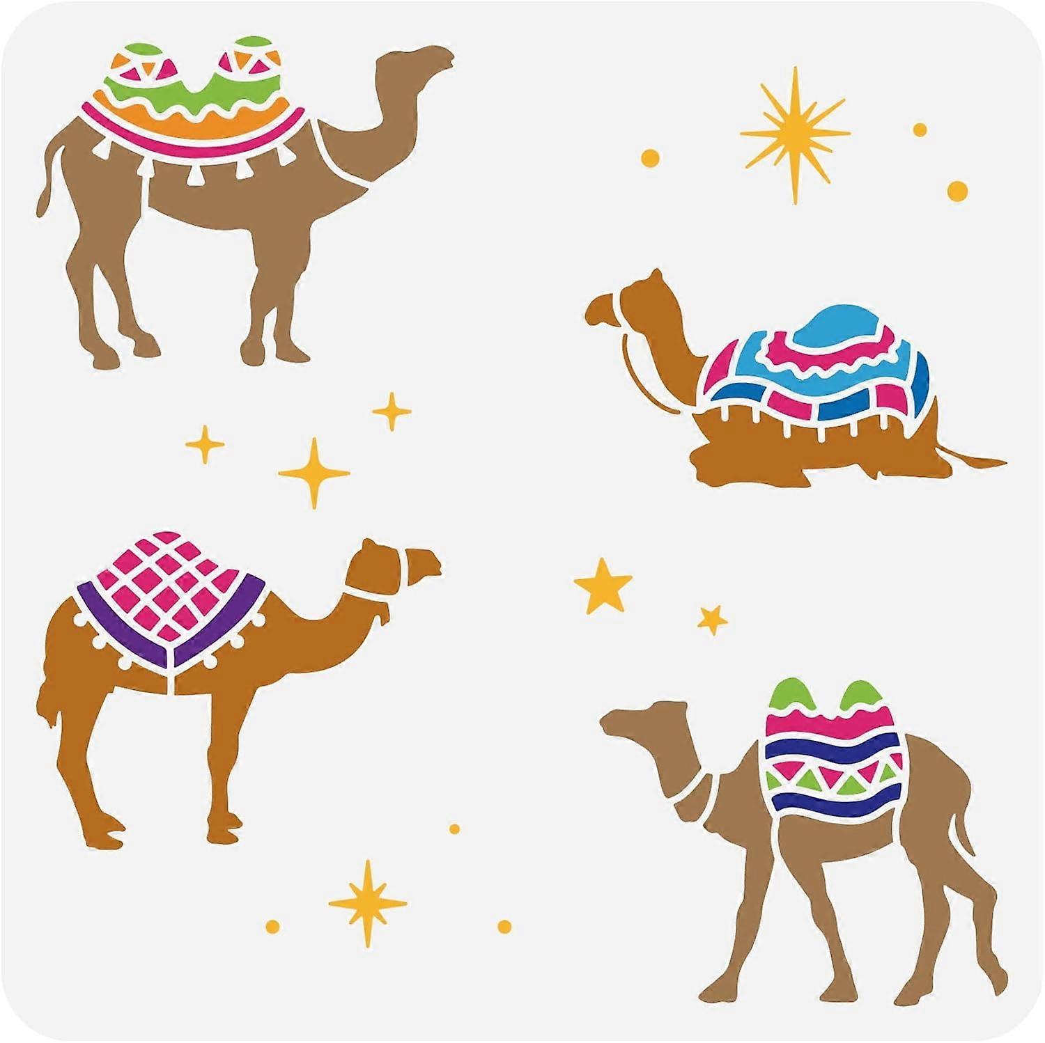 Camel Stencil 11.8x11.8inch Reusable Desert Camel Pattern Drawing Template DIY Art Camel and Star Summer Theme Stencil