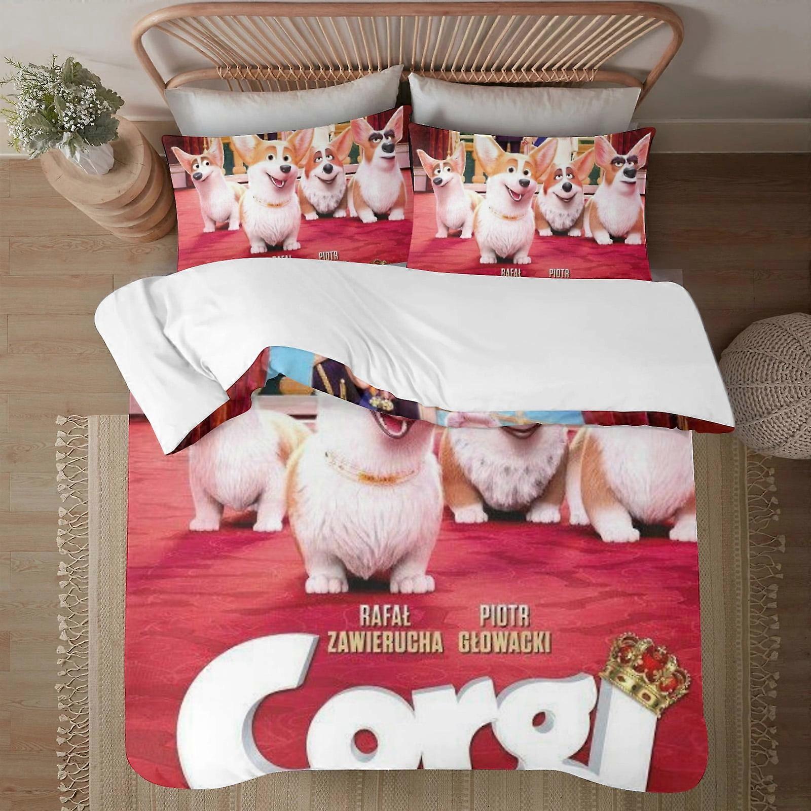 v235 The Queens Corgi Soft 3D Printed Duvet Cover Bedding Set with Comforter Cover 3 Piece Set Includes 2 Pillowcases and 1 Cover Machine Washable ol2