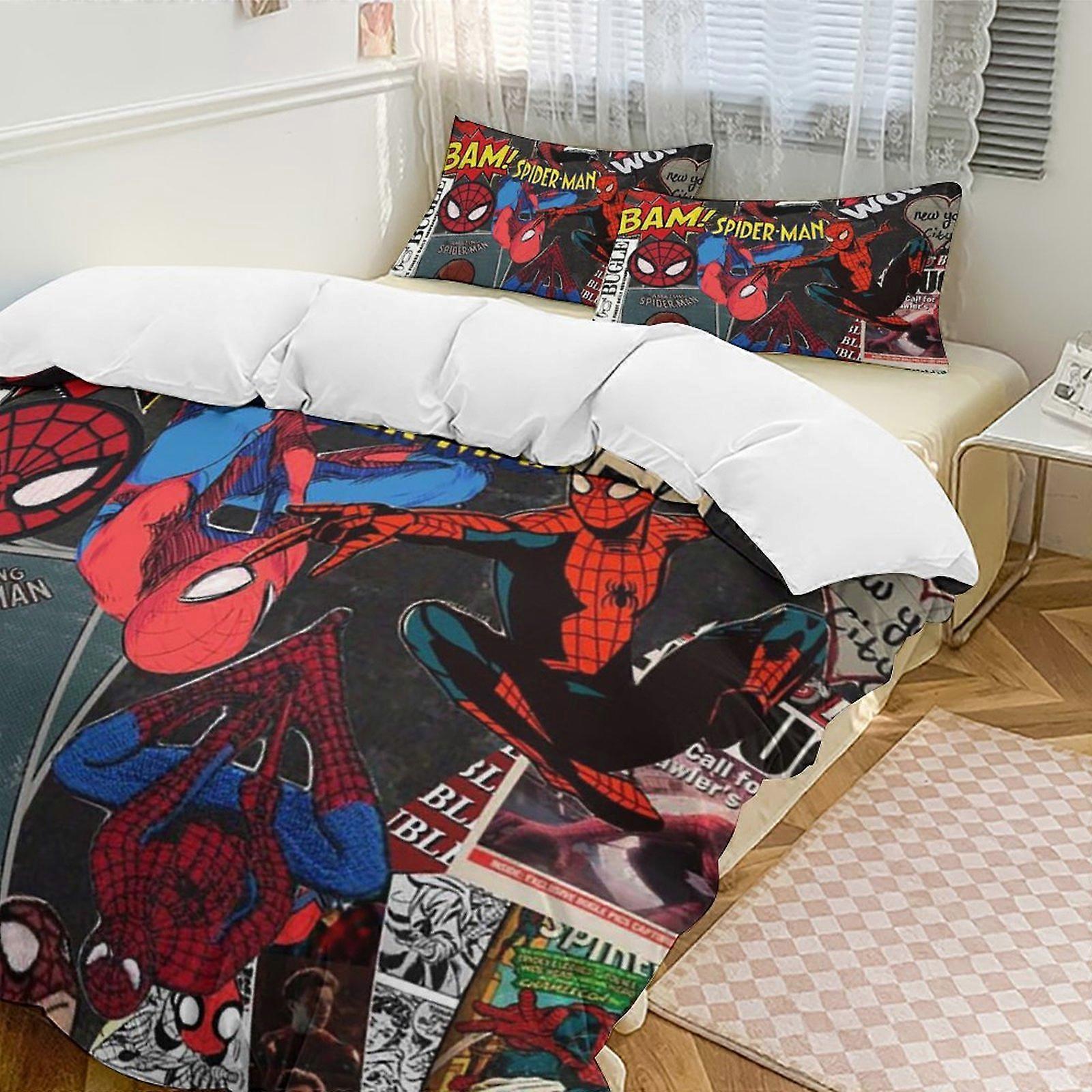 v313 Spider-Man 3-Piece Twin Bed Set - Includes 1 Single Quilt And 2 Pillow Cases Bedding - Fade Resistant Microfiber - Spider io313