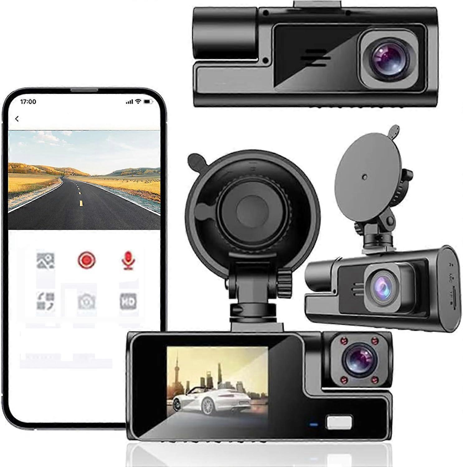 Dashcam WiFi 1080P Front Inside Dashcam für Autos, Autokamera Mini-Dashcams mit App, Nachtsicht, 24-Stunden-Parkmodus, G-Sensor, Loop-Aufnahme, Sw
