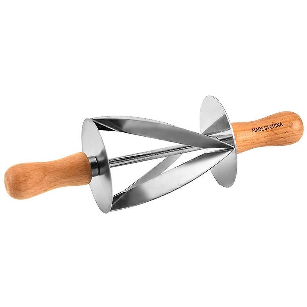 Stainless Steel Bread Rolling Cutter Croissant Hob Wooden Handle Pastry Cutting Slicer Baking Tool Triangular Dough Roller Knife