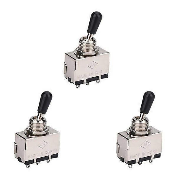 3-Piece Metal Enclosed Guitar 3-Way Toggle Switch with Black Selector