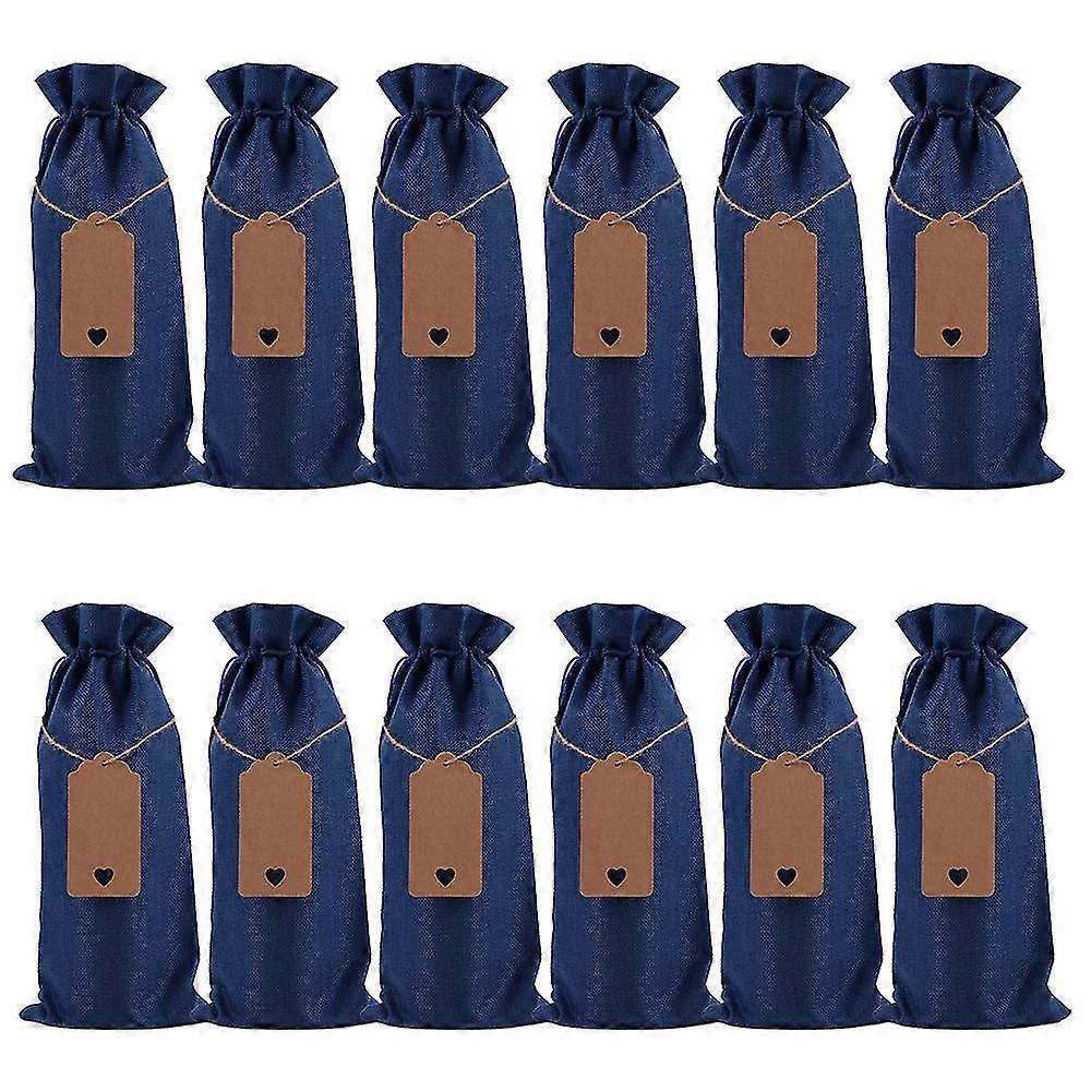 12-pack Reusable Linen Drawstring Wine Bottle Bags With Blank Labels (khaki)
