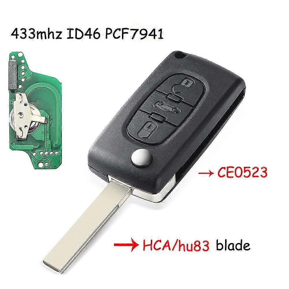 2/3 Buttons Filp Car Remote Key 433mhz For Citroen C1 C2 C3 C4 C5 Berlingo Picasso For Peugeot Id46 Ce0536 Va2/hu83