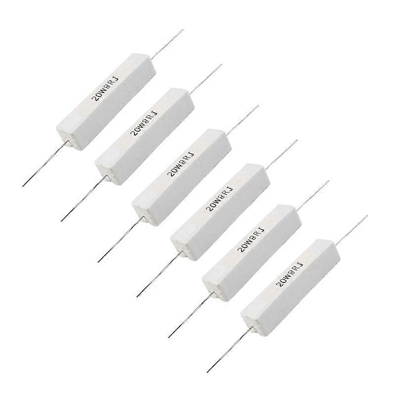 6 Pcs Wire Wound Ceramic Cement Resistor 8 Ohm 20W 5%