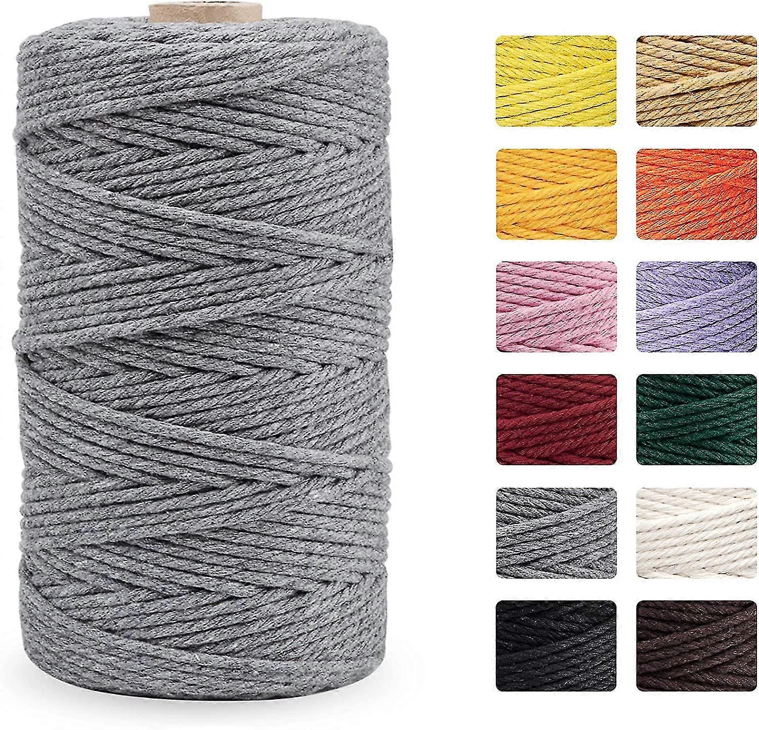 Piece Colorful Cotton Rope, 3mm X 100m Handwoven Cotton Rope, Natural Cotton Yarn For Knitting Hanging Plants Diy Decor Gift Wrap - Gray