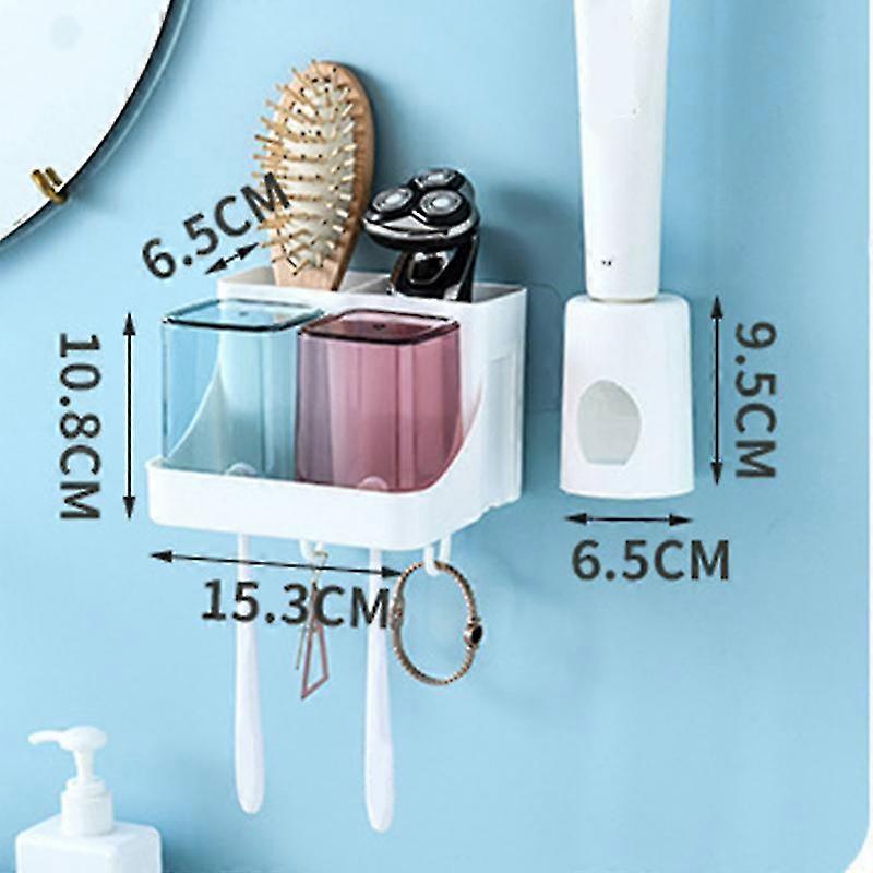 Automatic Toothpaste Dispenser Wall Mounted Multifunctional Toothbrush Holder Mouthwash Cup Set For