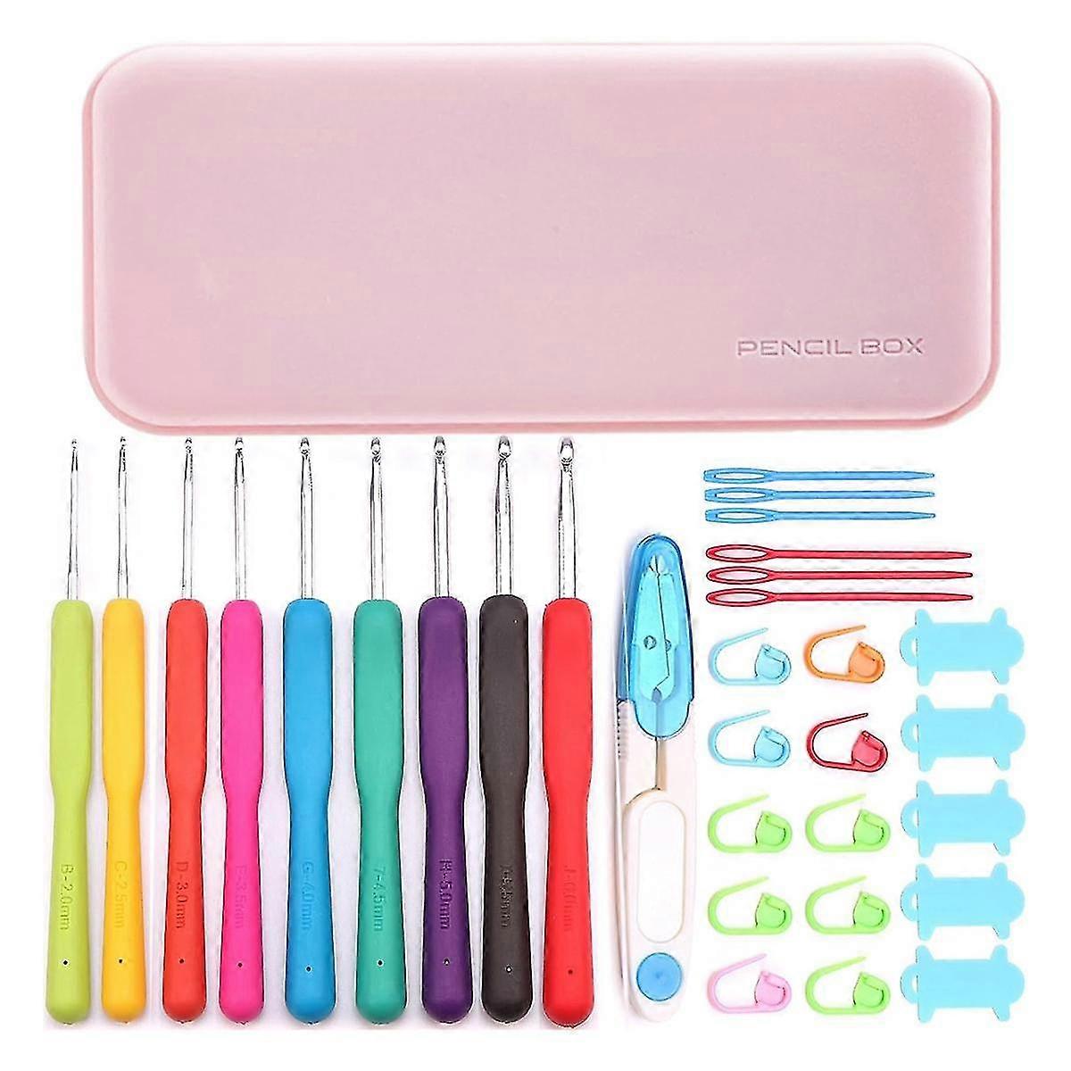32PCS Crochet Hooks Set, Ergonomic Crochet Hooks with Case for Arthritic Hands, Extra Long Crochet Needles, Crochet A