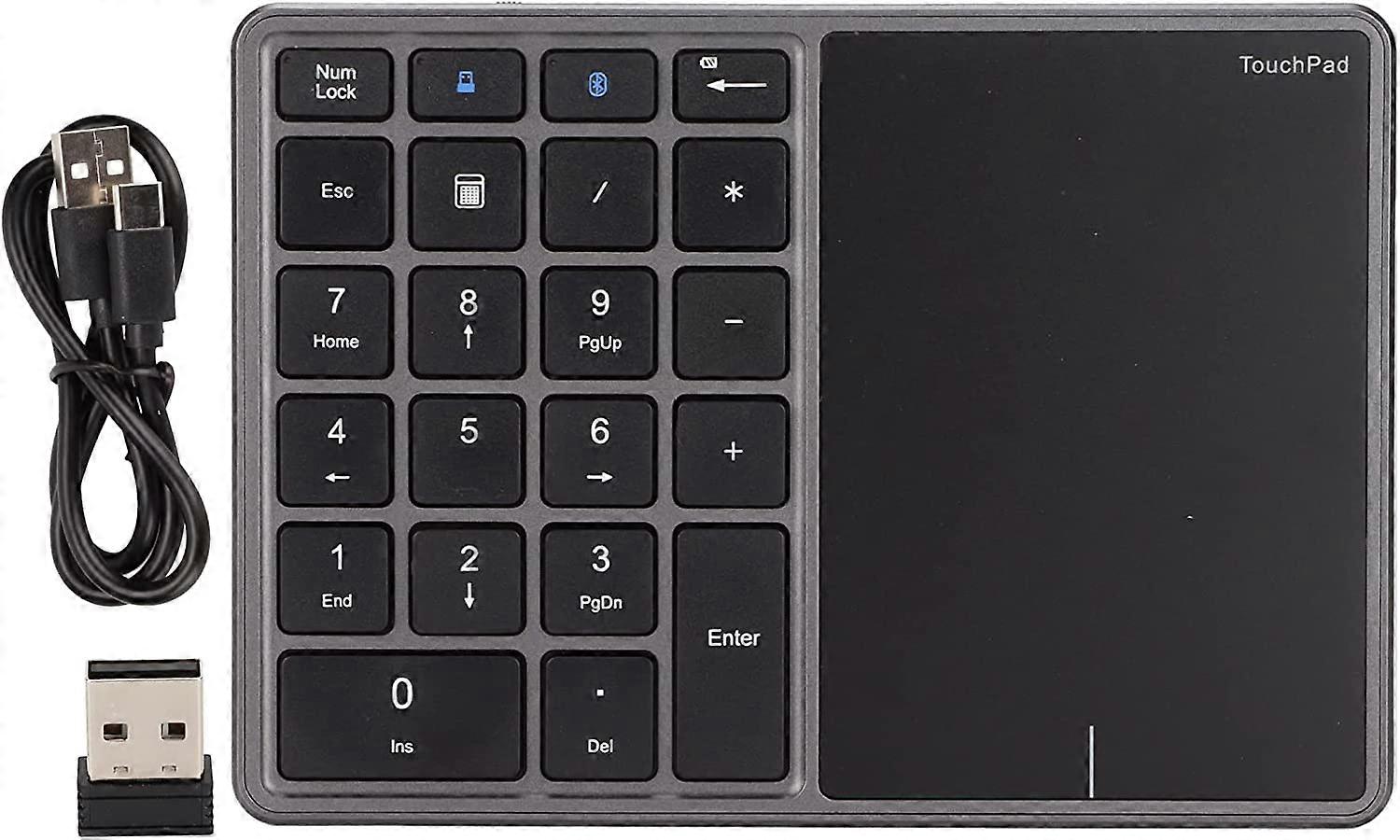 Wireless Number Pad, 2 in 1 22 Keys Wireless Numeric Keypad with Touchpad USB Numeric keypad BT4.2 2.4G Type C Charging 500mAh Battery Portable