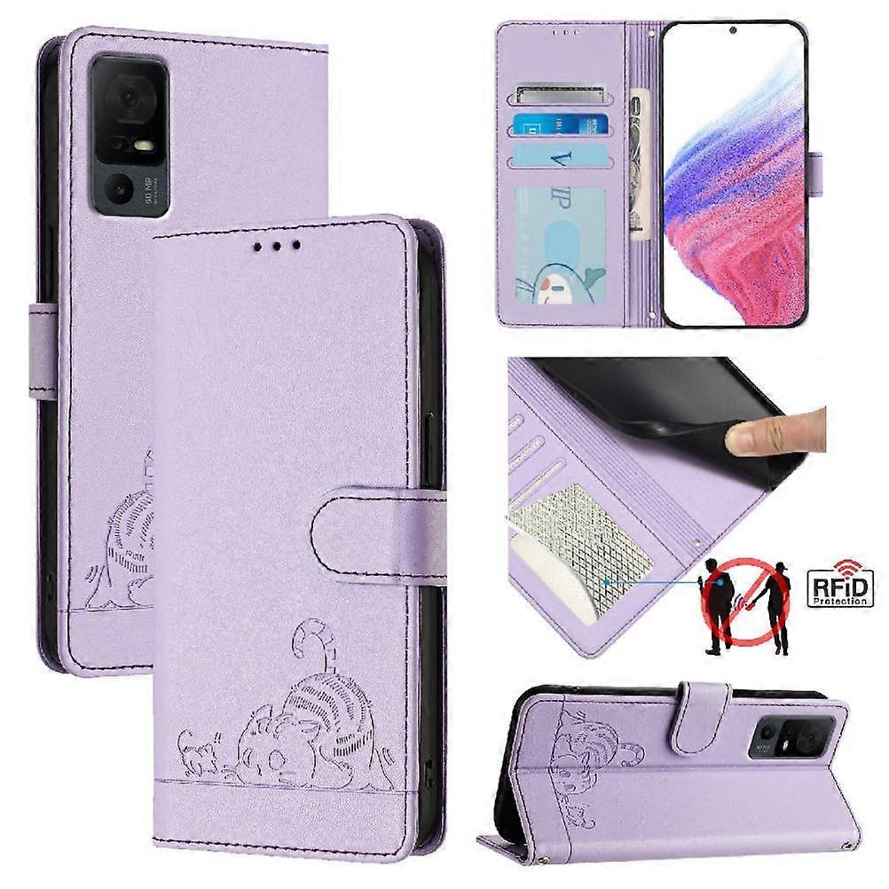 Case For TCL 40T Wallet Flip Cover Card Slot Holder Kickstand Cat RFID
