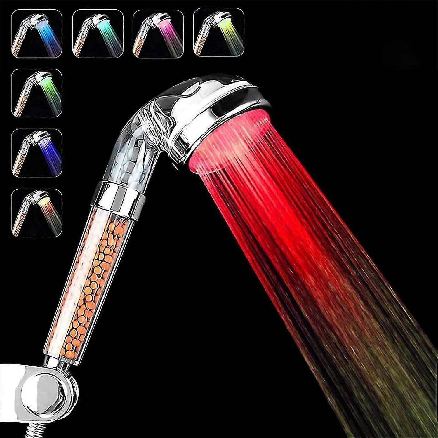Shower Head, 7 Color Changing Led Shower Head, Bathroom Spa Led Shower Head - High Pressure Water Saving - High Filtration With Three Levels Negative