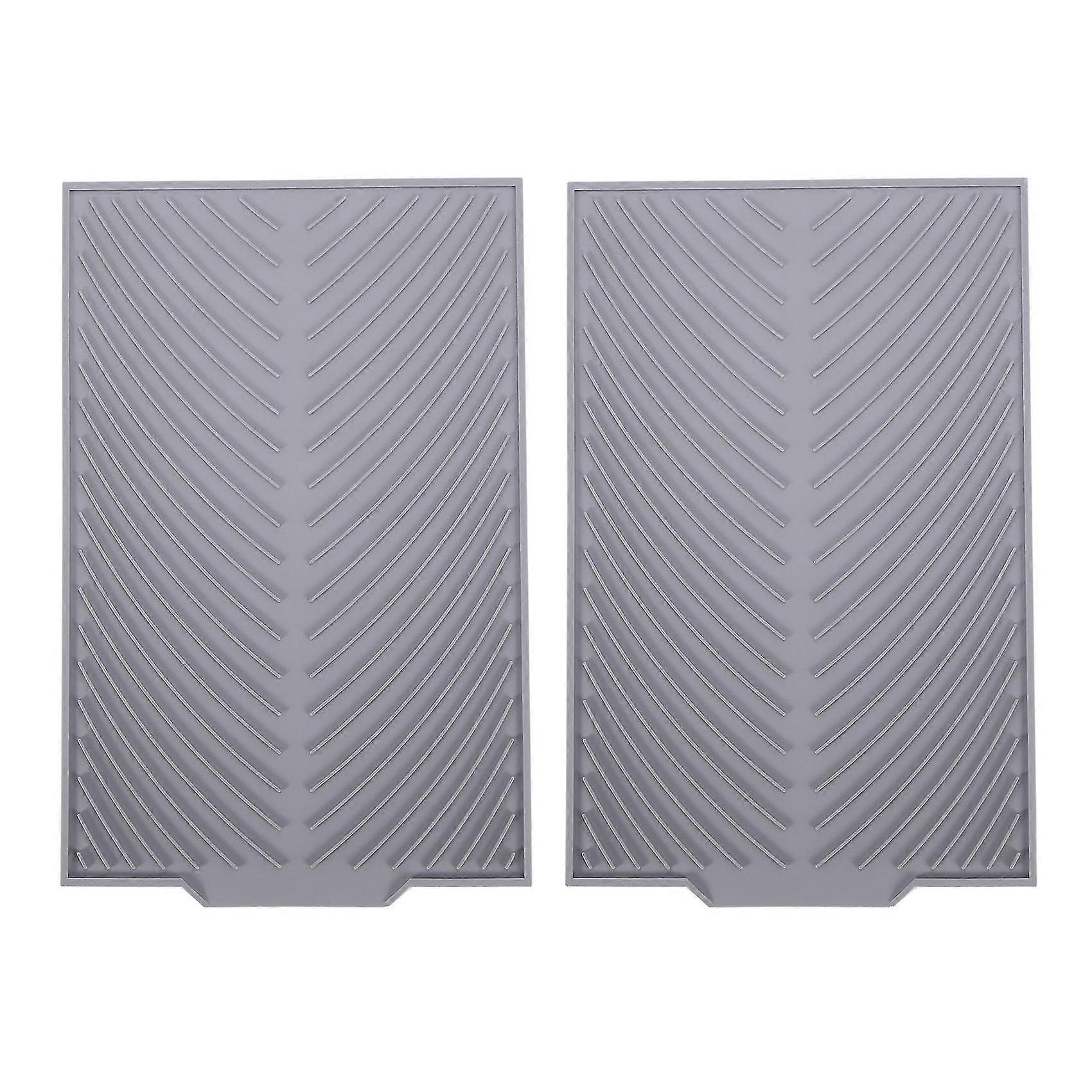 2x Silicone Dish Drying Mat Flume Folding Draining Mat,rectangle Drain Mat Drying Dishes Pad Gray