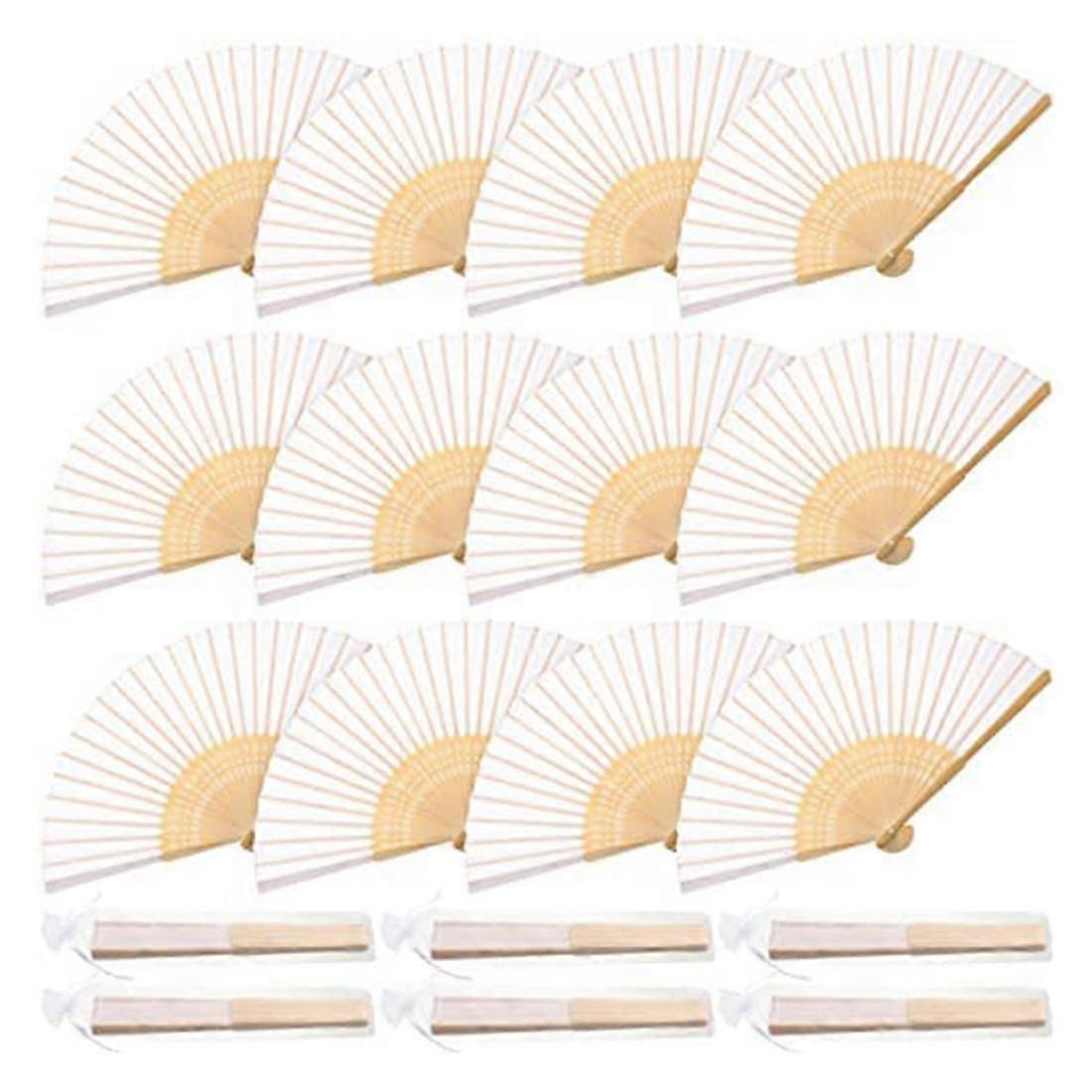50piece Silk Folding Hand Fan With Fabric Sleeve,bamboo Folding Hand Fan For Wedding Bridal Shower