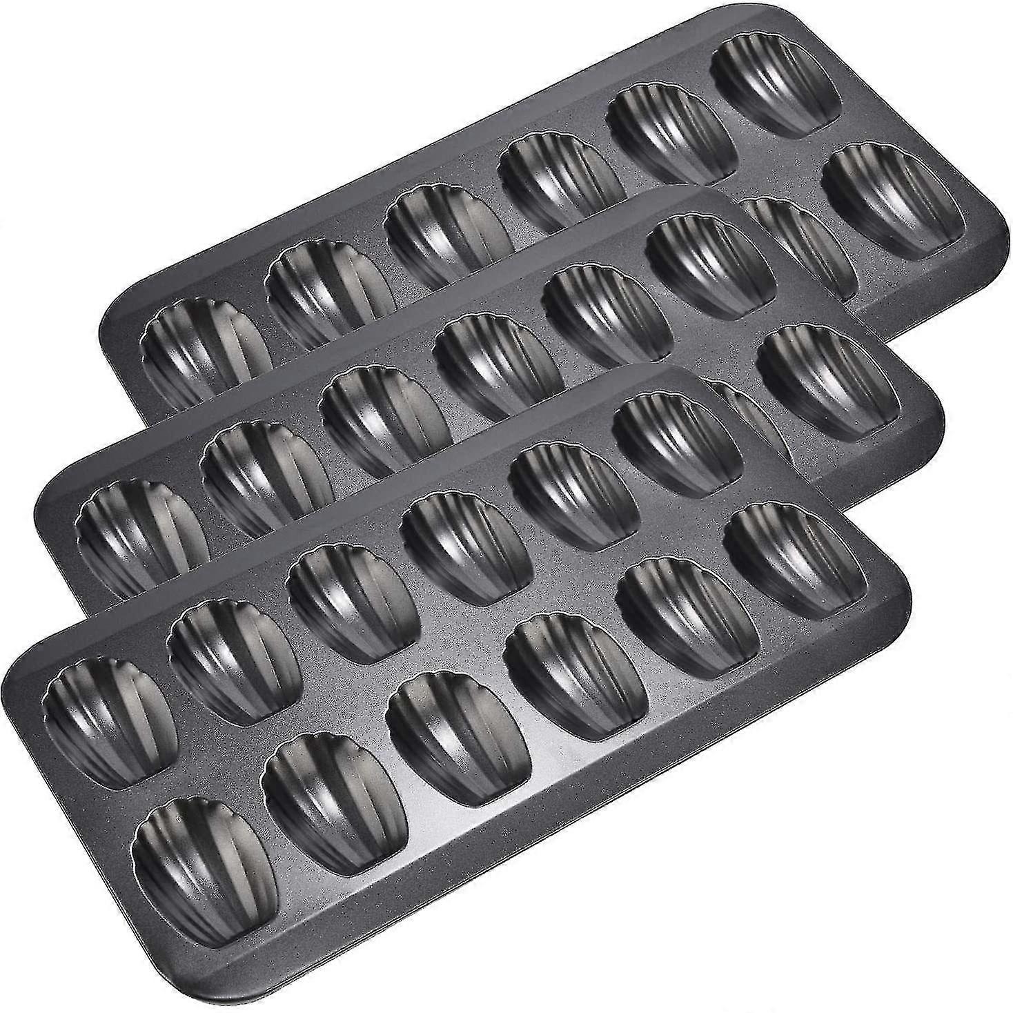 3 Pieces Madeline Baking Pans Nonstick 12-cup Shell Shaped Mold Pan
