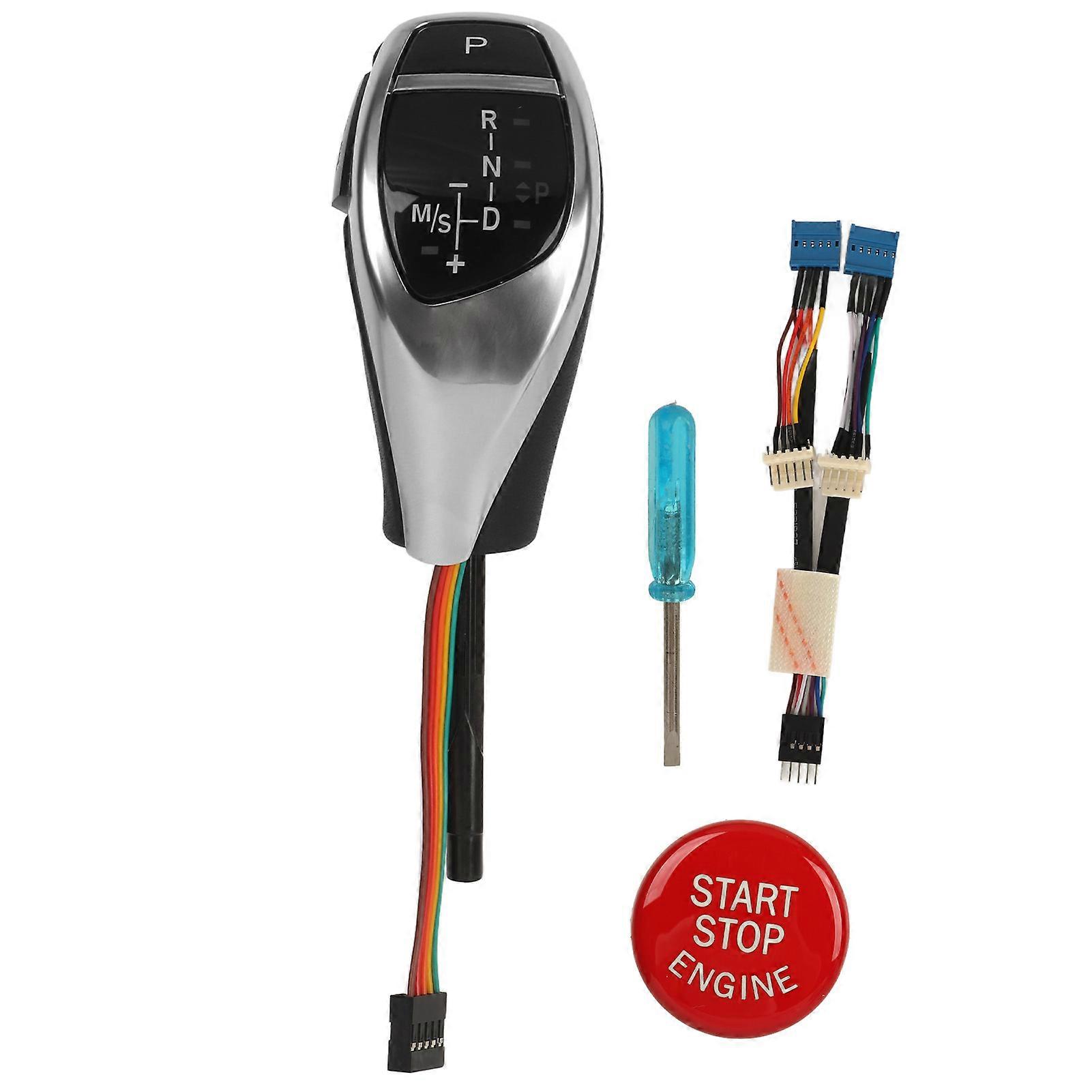 LED Automatic Gear Shifter Knob Thumb Type Red Start Button Automatic Gear Shift Knob Retrofit Kit for 6 Series E63 Prefacelift Electrosilvering