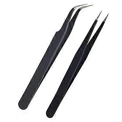 2 Pieces Eyelash Tweezers, Stainless Steel Eyelash Extension Tweezers Straight and Curved Tip Eyelash Tweezers (Black)