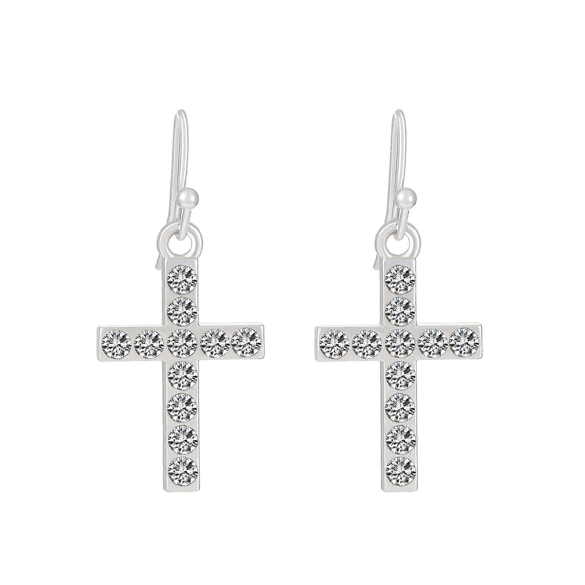 The Black Bow White Gold Diamond Dangle Cross Earrings