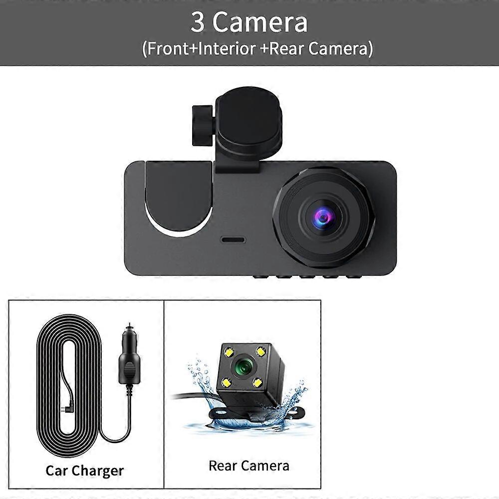 1080P 3 Channel Dash Cam Full HD Video Recorder Three Lens Car Camera with Rear View DVR Parking Monitor Black Box