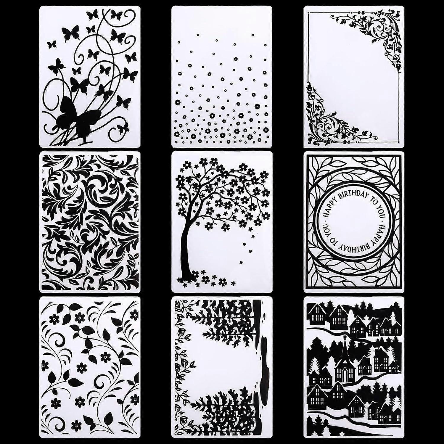 9Pcs 9 Styles Houses Embossing Folders Trees Embossing Stencils Plastic Butterflies Embossing Folders Photo Templates for Handcraft Photo Album Decora