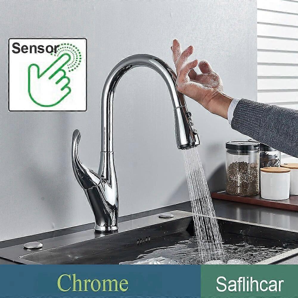 Matte Black Touch Sensor Kitchen Faucets Smart Induction Touch Control Mixed Tap Sensitive 360  Rotatble Pull Out  Sink Taps