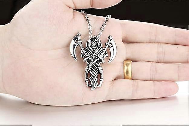 MENDEL Stainless Steel Grim Reaper Skull Pendant Necklace – Biker Style For Men