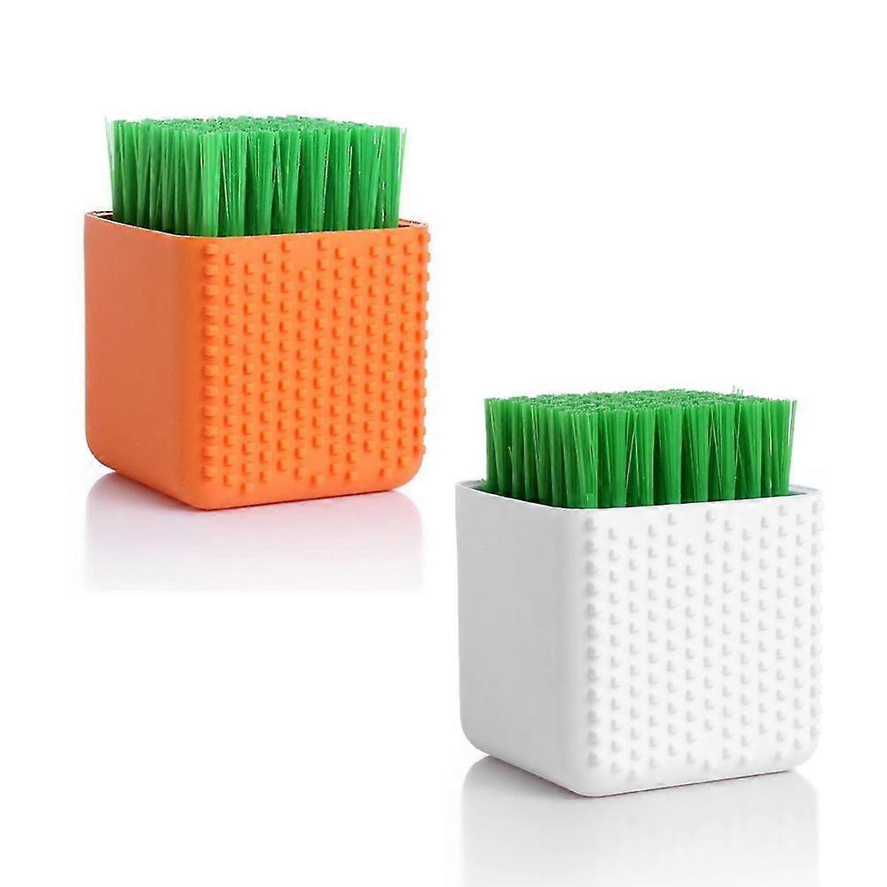 2 Pack Multifunctional Silicone Soft Bristle Cleaning Scrub Brush,Orange white