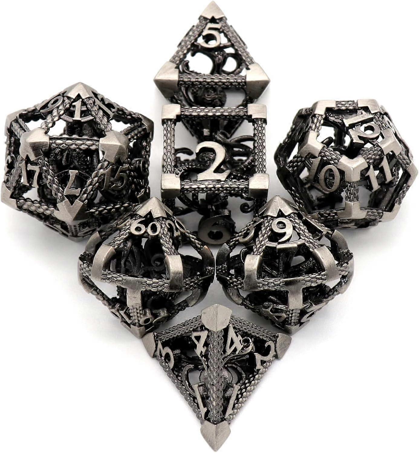 Dungeons and Dragons spil Terninger, Polyhedral terninger Sæt rollespil Dice 3D Hollow Octopus Metal Dice D4/D6/D8/D10 (0-9 og 00-90)/D12/D20 7 stykker