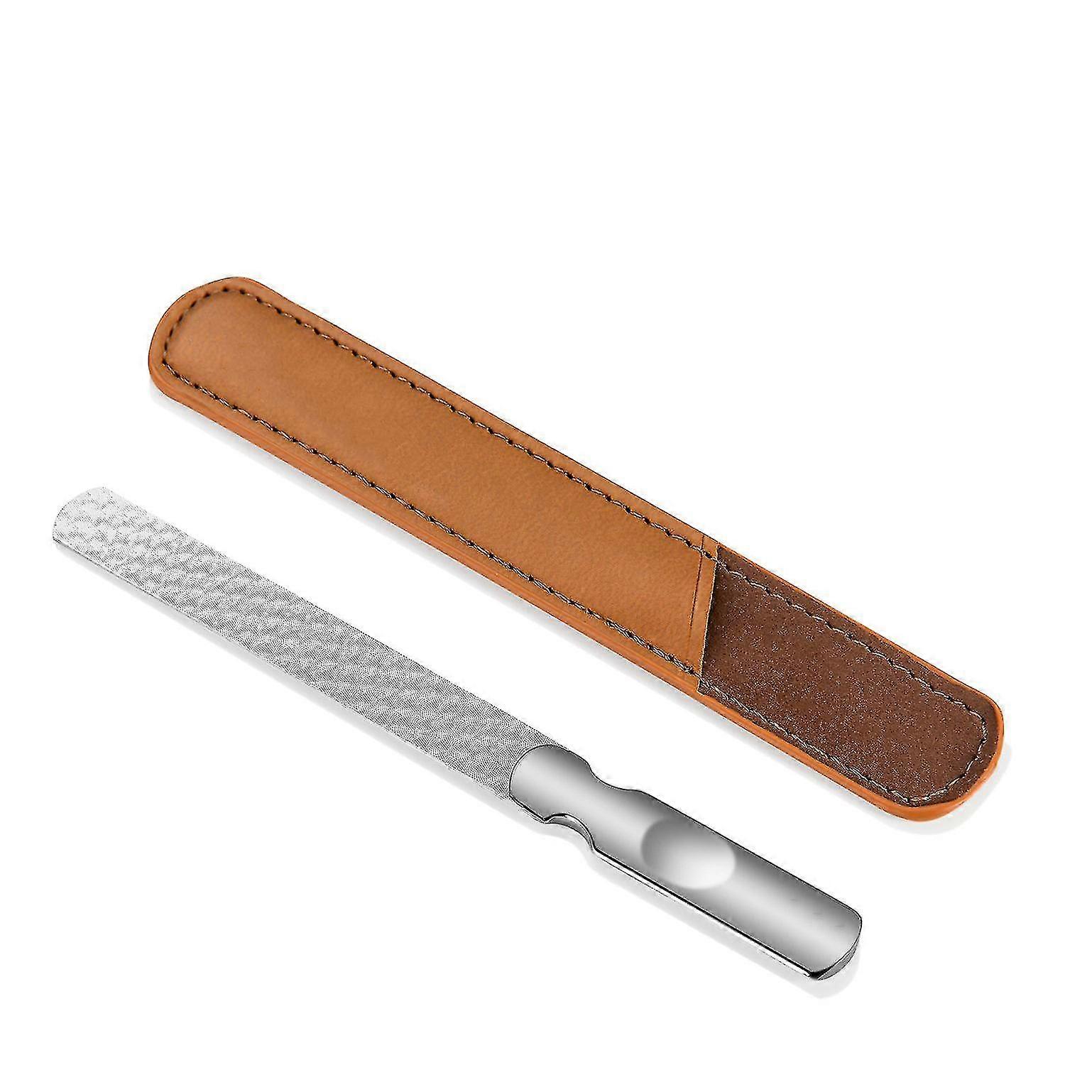 Stainless Steel Nail File With Anti-slip Handle And Leather Case, Double Sided And Files Nails Easily For Men And Woman