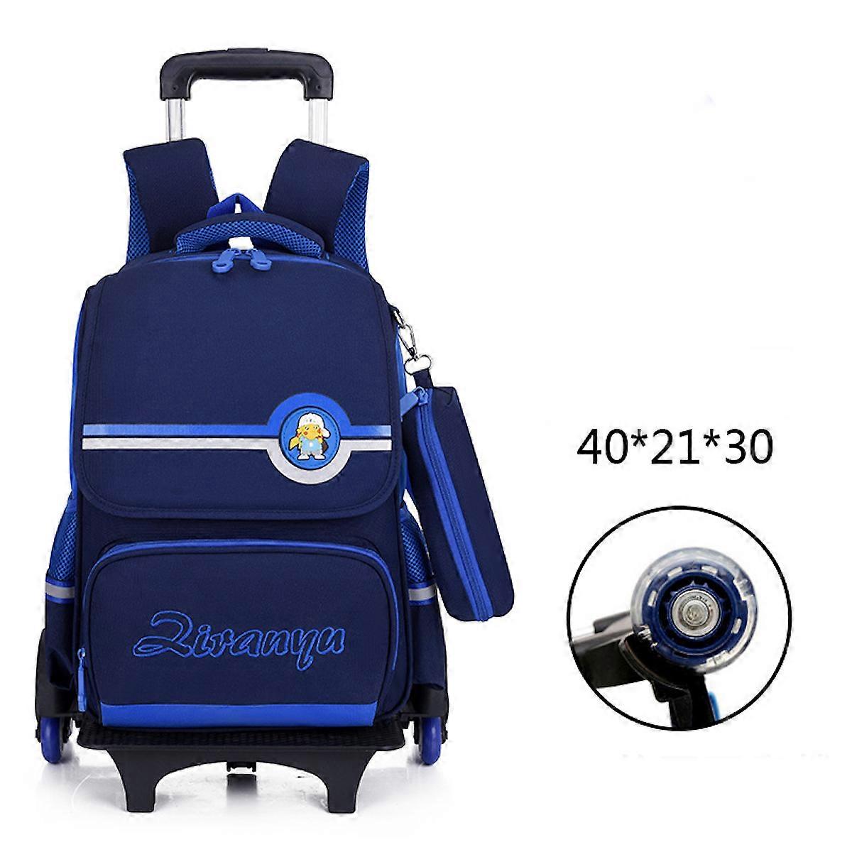 Blue Rolling Backpack Step Climbing  Backpack Waterproof School Bag for Students