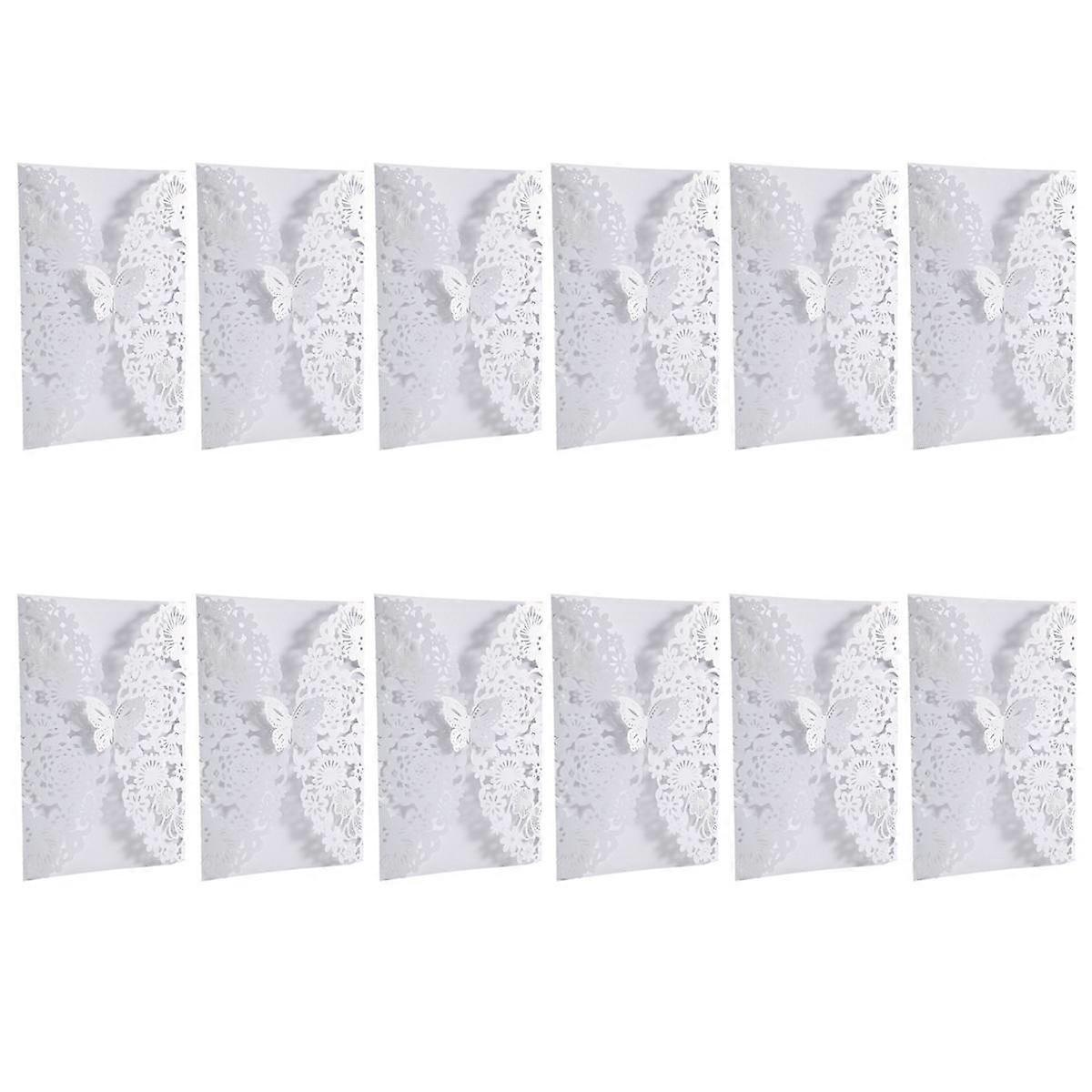 10Pcs/Set Delicate Carved Butterflies Romantic Wedding Party Invitation Card Envelope Invitations for WeddingWhite