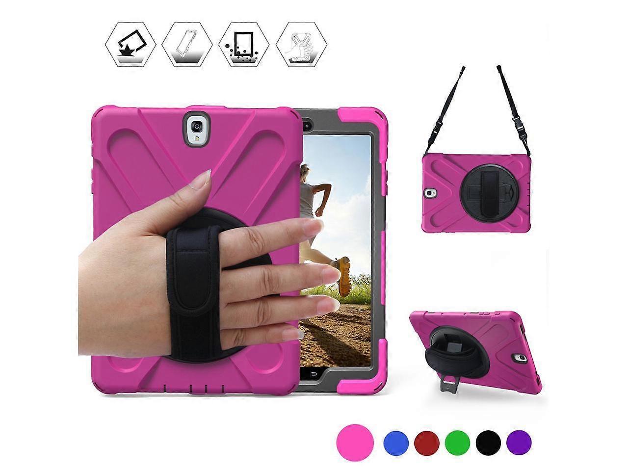 Samsung Galaxy Tab S2 8.0 inch 2015 Case Model SM-T710 SM-T713 SM-T715 Protective Cover with 360 Degree Swivel Kickstand Hand Strap Shoulder Strap