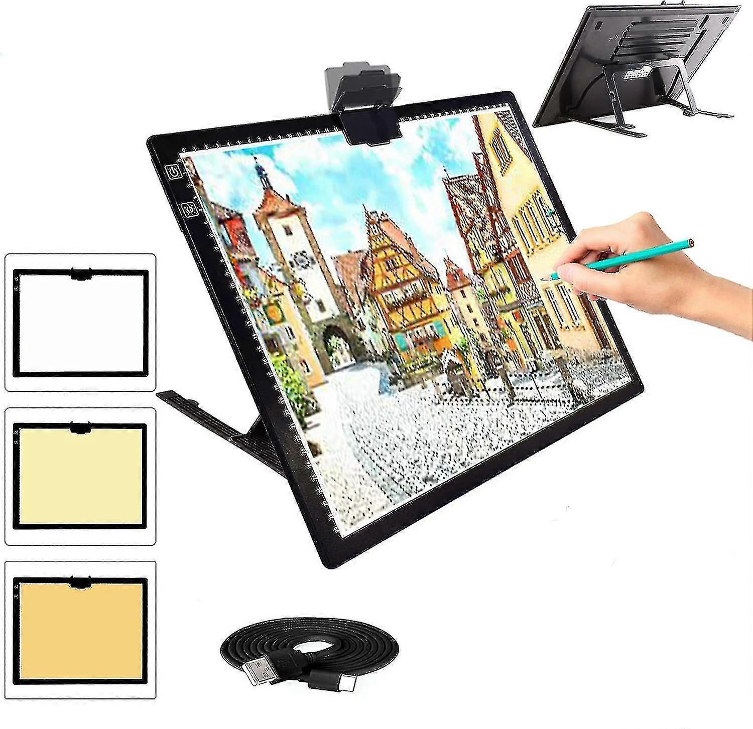 A3 Copying Drawing Board Light Pad, Wireless Battery Powered Light Box 3 Colors Stepless Dimmable And 6 Levels Of Brightness Light Board For Tracing
