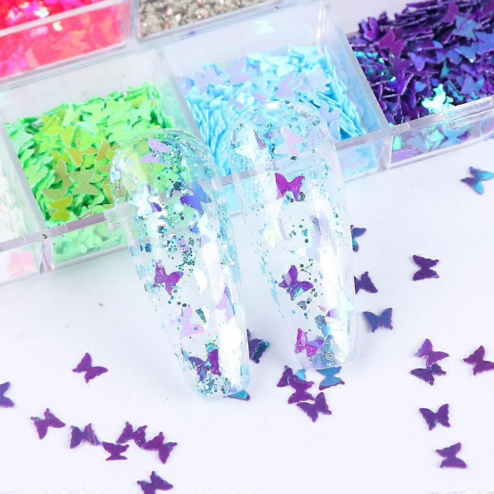 6x Nagelglitzer Mit Schmetterlings-Motiv – 3D Pailletten Für DIY, Nagelkunst, Gesicht & Body-Deko